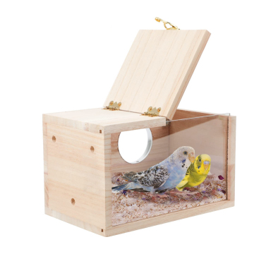 14.7*14.7*28.9CM Transparent Parakeet Nesting Box: A Natural Wood Breeding House for Small Birds Including Parrots