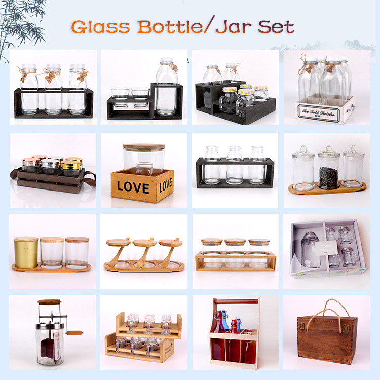 Custom 900ml Square Glass milk bottle 220ml glass jar set with handle metal screw top