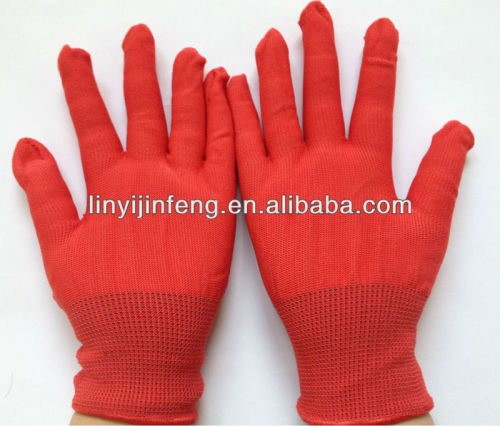 Fashion Style Durable Polyster seamless knitted gloves with Red Color