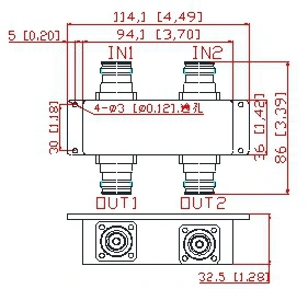 2700-6000MHz IP65 4.3-10 Female 2in 2out Hybrid Coupler / 2: 2 Combiner