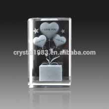 K9 glass square heart pattern 3d laser engraved crystal block