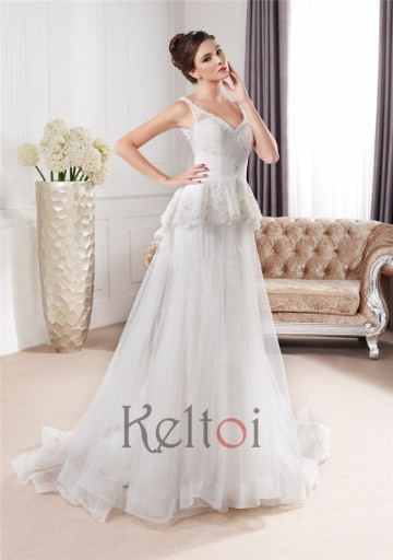 DB37 Keltoi model short train real sample wedding dress 2015