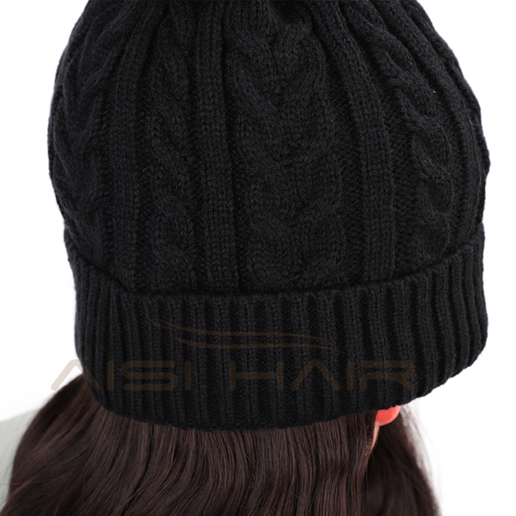 Aisi Hair Dark Brown Synthetic Long Wavy Cosplay Party Knit Slouchy Hat Fiber Hair Extension With Cap For Black White Women