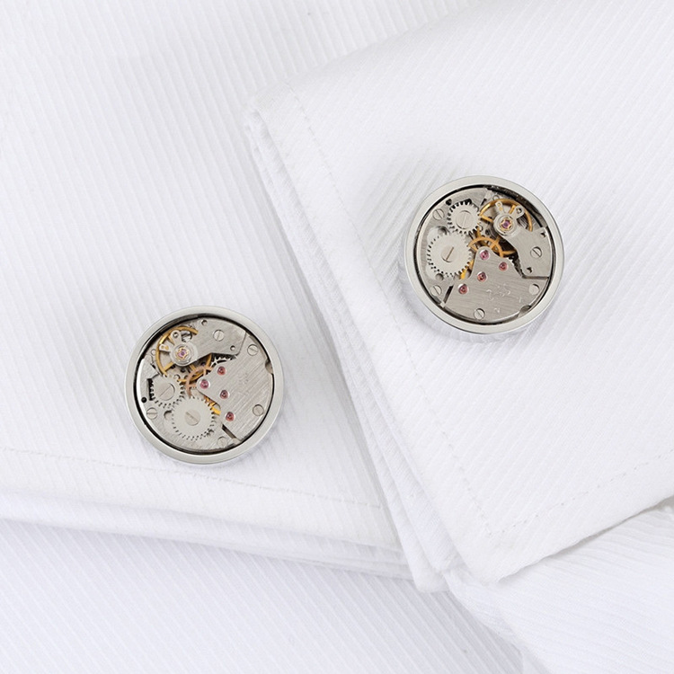 silver movement cufflinks mens custom cufflinks luxury gear cuff link box set shirt studs cufflinks for sale