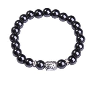 Natural Hematite 8MM Gemstone Buddhism Prayer Beads Bracelet Buddha Jewelry