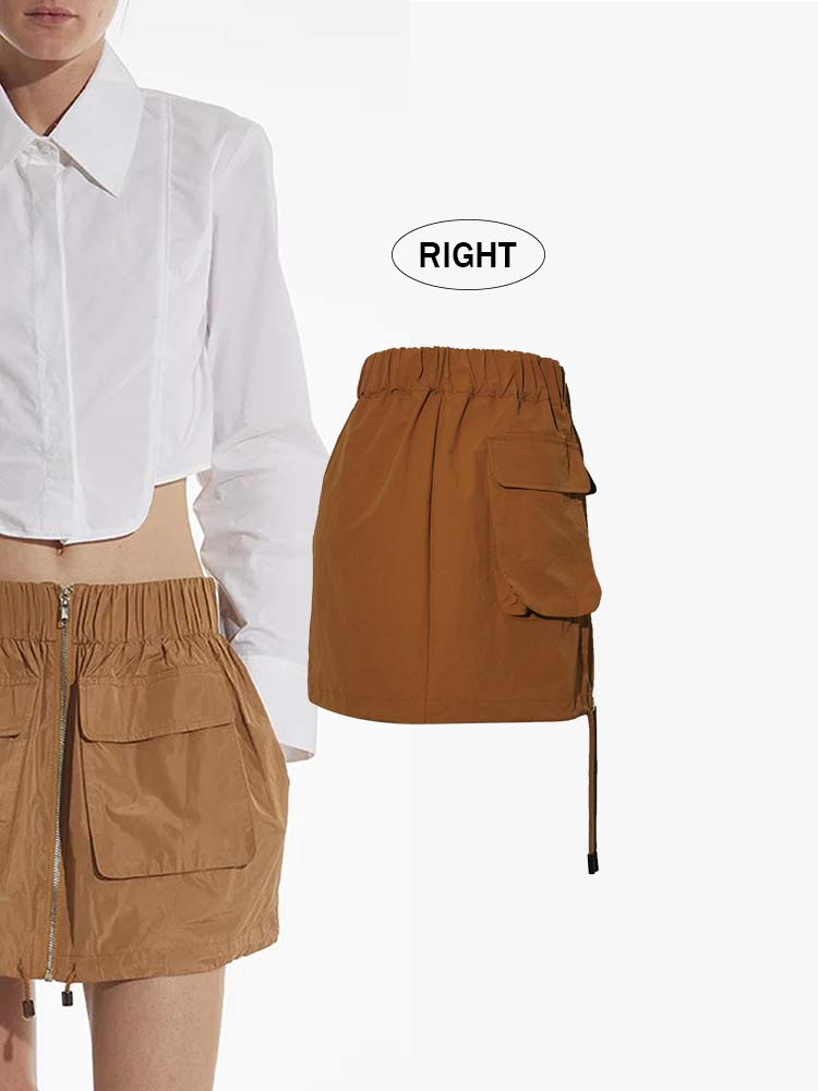 Women's Casual Ruched Waistband Draw Cord Cargo Skirt