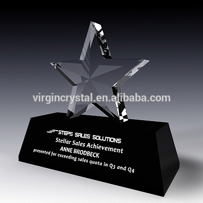 Hot Sale Top Grade China Factory Supply Sports Souvenirs Crystal Star Awards with Crystal Star on Top & Customized Black Base