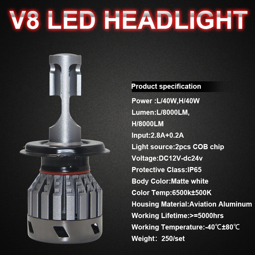 V8 40W 800lm LED Light Bulb H7 H8 LED Headlight
