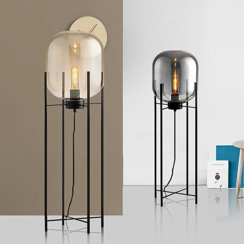 Stylish Amber Glass Floor Lamp for Contemporary Interiors