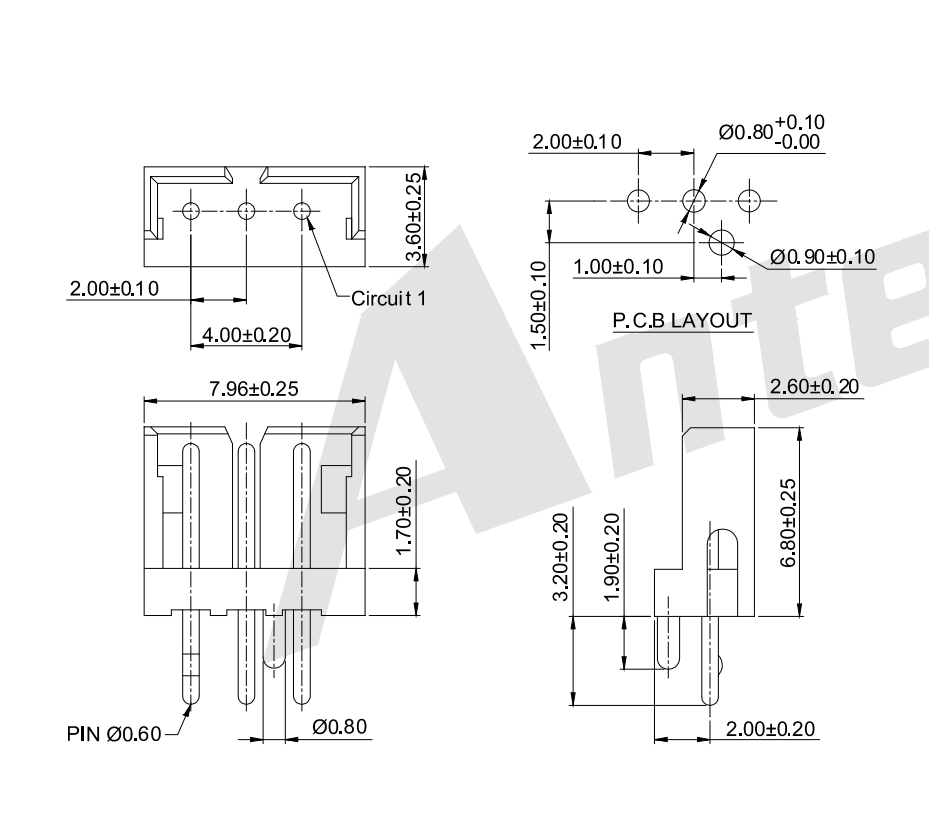 2.00mm pitch 180° Wafer With Foot Connector Series