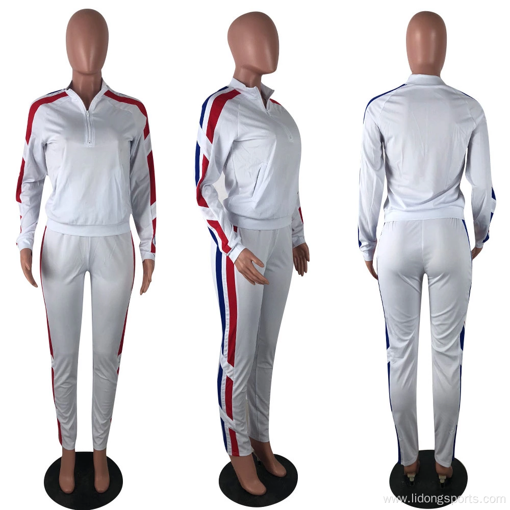 Casual sport 2 piece stripe side women tracksuit