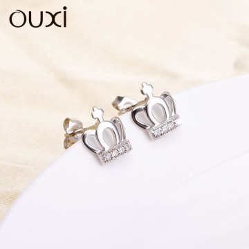 High quality fashion 925 sterling silver wedding jewelry princess crown stud earrings
