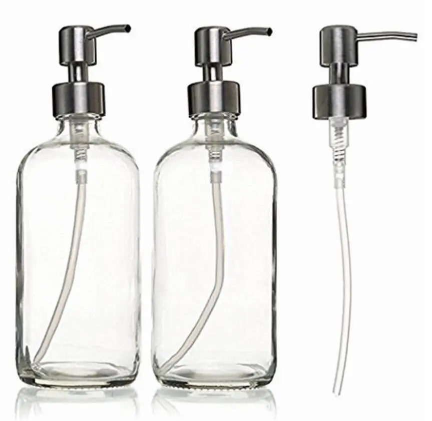 500ml Clear Glass Boston Round Bottles with Stainless Steel Pumps