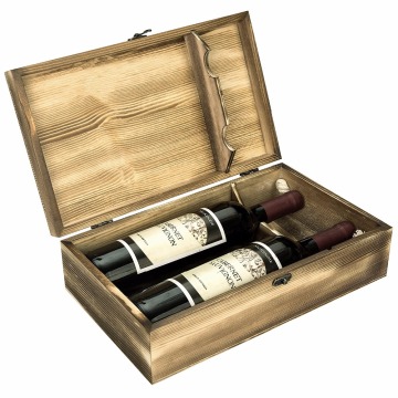 Dark Torched Wood Double Bottle Wine Case