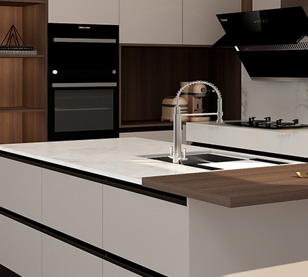 Modern wood grain and lacquer combination kitchen cabinet