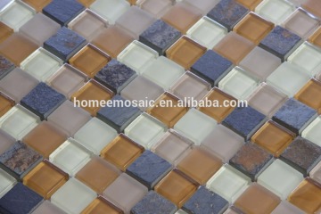 foshan supply factory price glass mosaic mix dark blue stone tile exterior