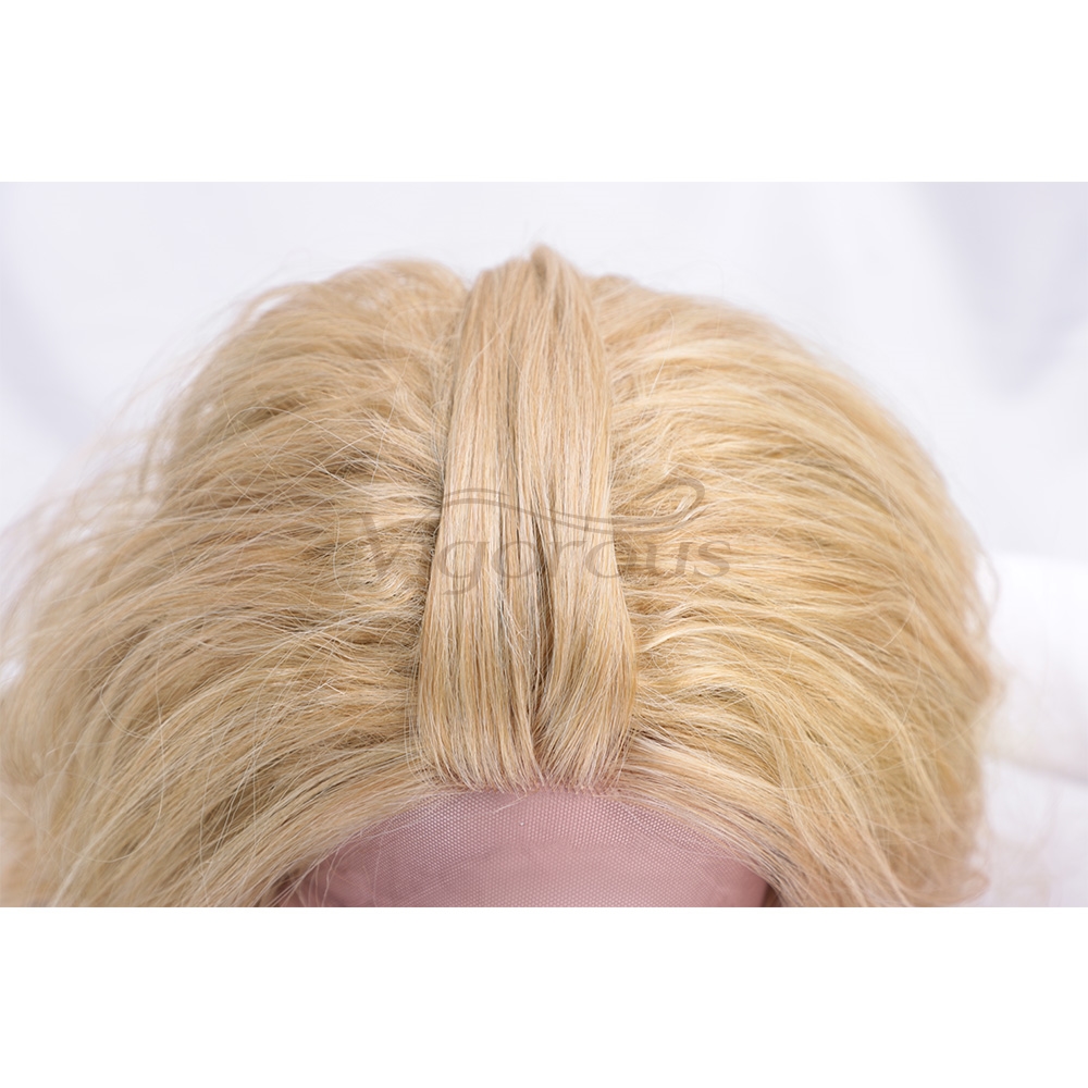 Vigorous European Style Body Wave Lace Front Wigs Synthetic Glueless 150% Density Blonde Color Hair Wig for White Women