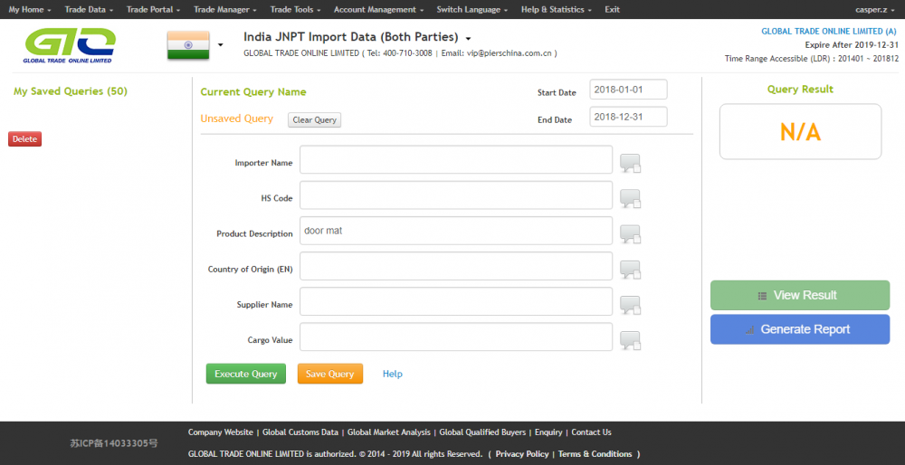 India JNPT Mengimpor data custom Door mat