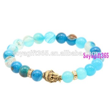 Sky Blue Beads Gold Buddha Bracelet Religion Tibet Charm Jewelry
