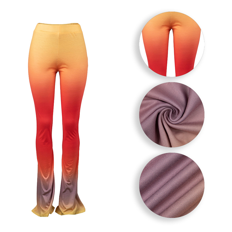 C6227 Long flare pants women colorful tie dye flare pants gradient mopping trousers