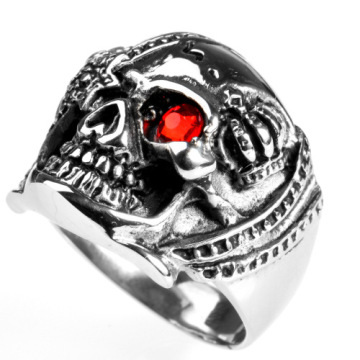 One red stone eye Vampire Skull Ring