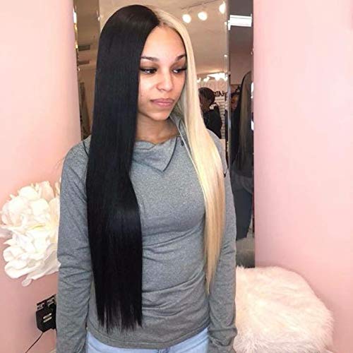 Sexy New Design Half Blonde 613 Half Black Hand Made Human Hair Front Lace Wig  Baby Hair 150% Density  Lace Front Wig For Women