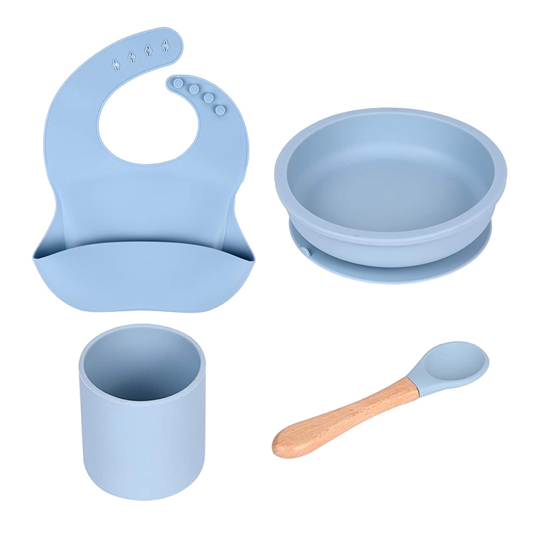 2021 Best Seller Baby Tableware Feeding Set Silicone Unbreakable Dinner set With Snack Cup Bowl Spoon and Bib