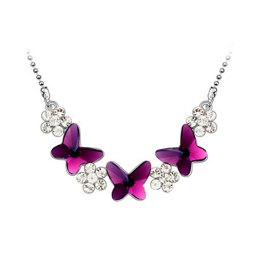 Collier pendentif femme papillon et fleur