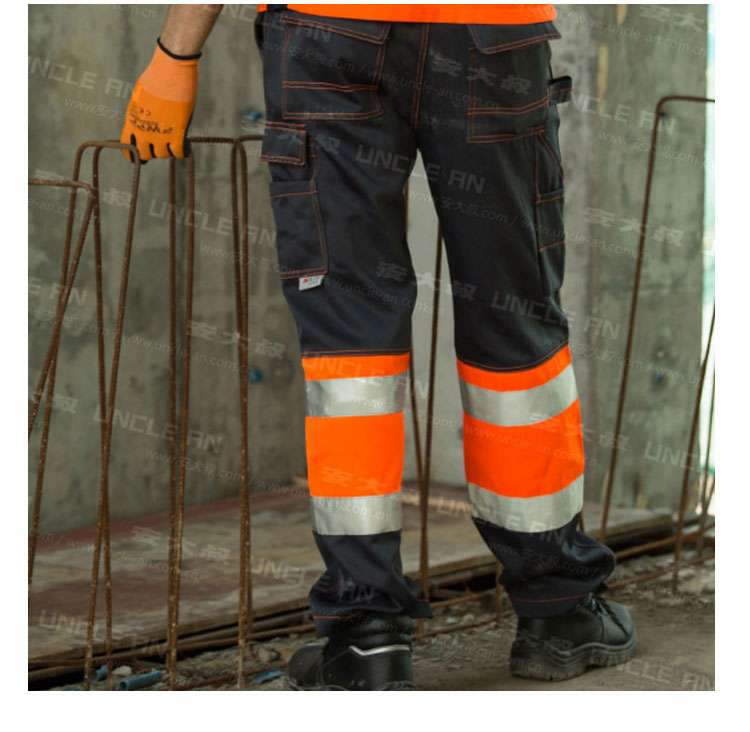 Warm Windproof Unisex Fluo Orange Yellow Work Pants with Reflective Tapes