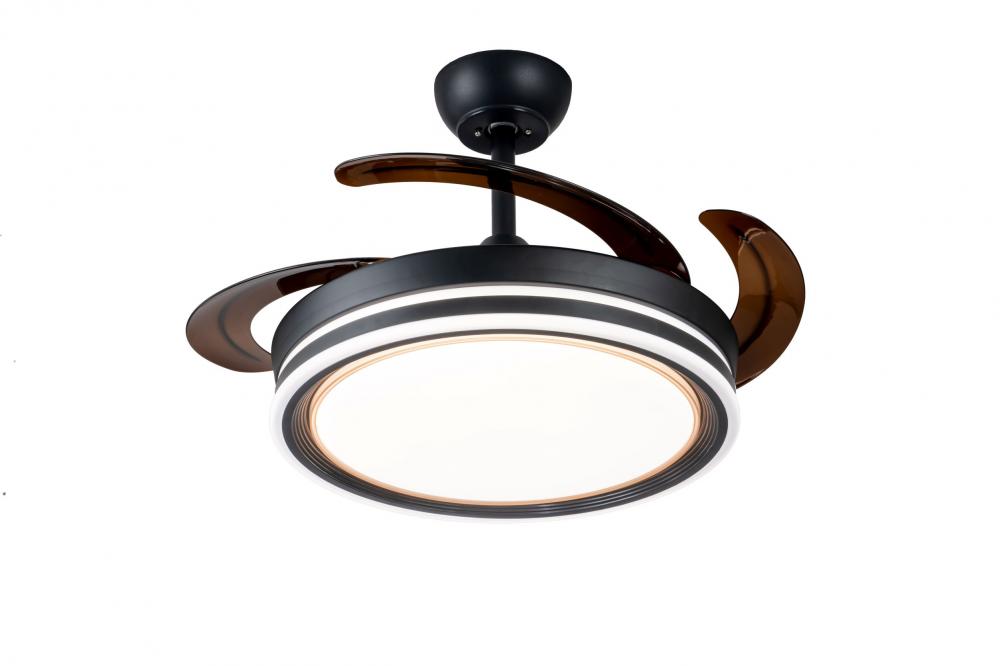 Black Ceiling Fan with Black and White Lampshade