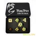 Bescon Magical Stone Dice Set Series, 7pcs Polyhedral RPG Dice Set Gold Ore, Tinbox Set