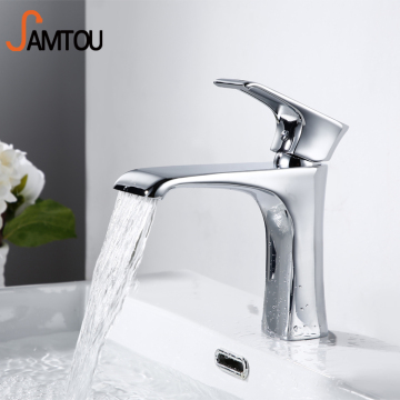 Modern Chrome & Gold Black Waterfall Basin Faucets: Brass Construction for a Designer Look