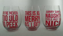 stemless wine glass with red bottom