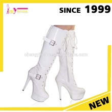 Women High Heel Lace UP Over Winter White Knee Boots