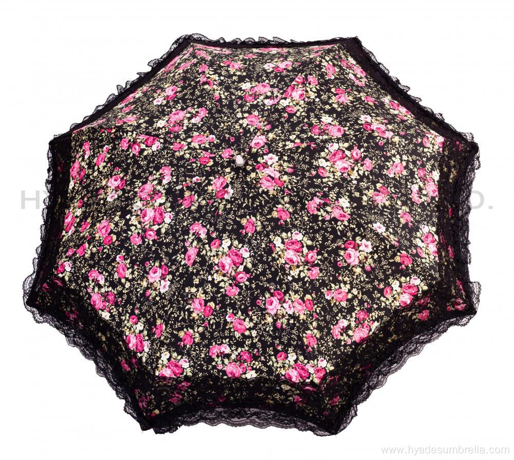 Printed Women's Umbrella With Ruffle Lace