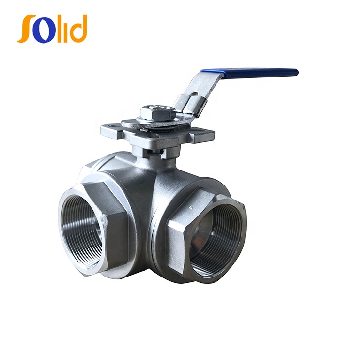 Stainless steel WCB female thread 3 way Three-Way Ball Valve with ISO5211