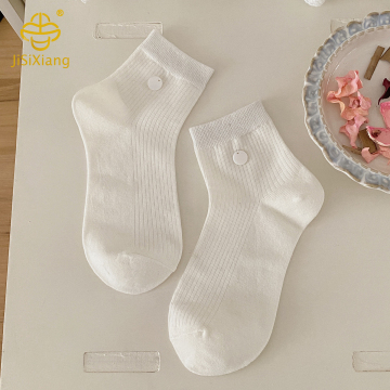 Korean button jewelry solid color socks ins white vertical boneless socks