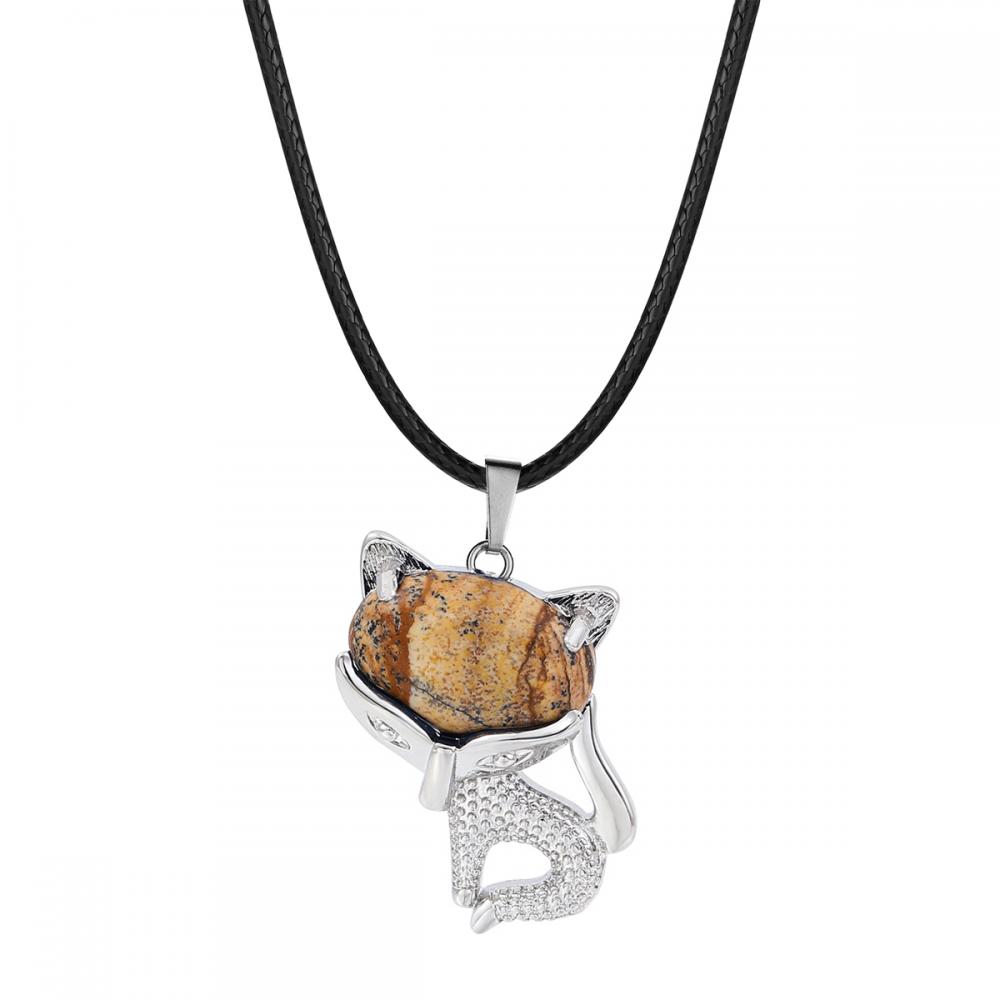 Imagen Jasper Luck Collar de zorro para mujeres Hombres Curecientes Energía de la energía Amuleta Animal Pendiente Gémonos Regalos de joyería