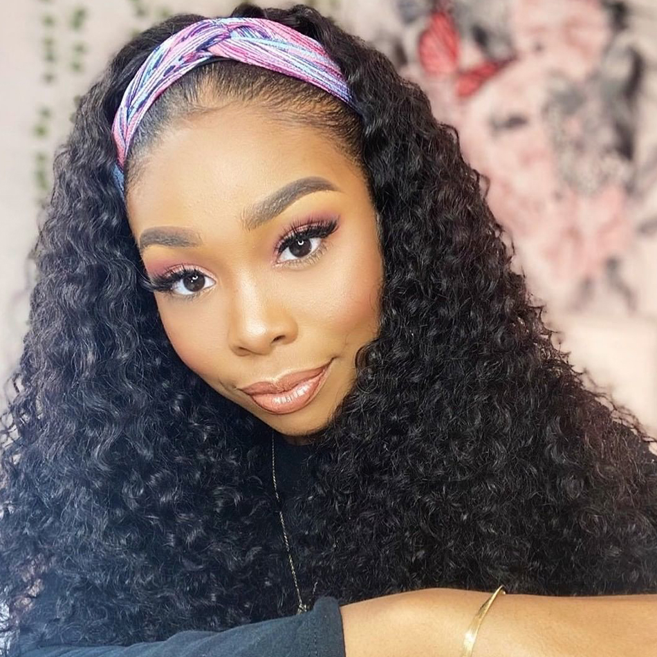 100% Brazilian Human Hair Wigs natural color kinky curly headband wigs for black women cheap headband wig human hair
