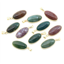 15x30mm Natural Faspet Fossil Agates Pendant Necklace: Cute Oval Shape Gemstone with Crystal Inclusions