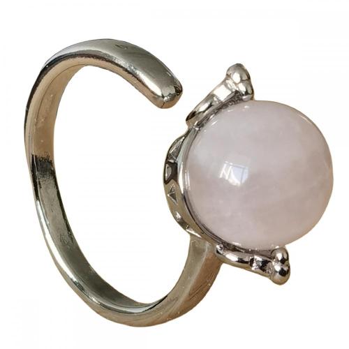 Natural Stone Rings for Women Gemstone 10mm Round Ball Adjustable Ring Crystal Charm Wedding Ring Silver Alloy Ring