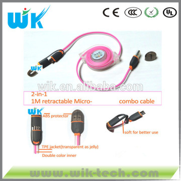 2 in 1 Retractable Extension Cord Reel Micro USB Extension Cable