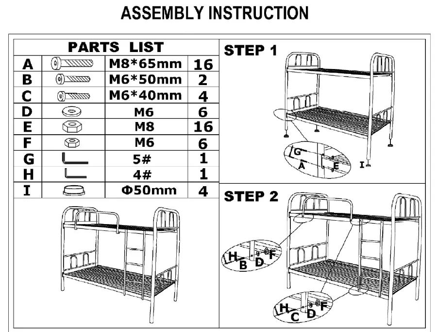 Double Metal Bunk Beds Cheap and High Quality Use for School Hotel Military