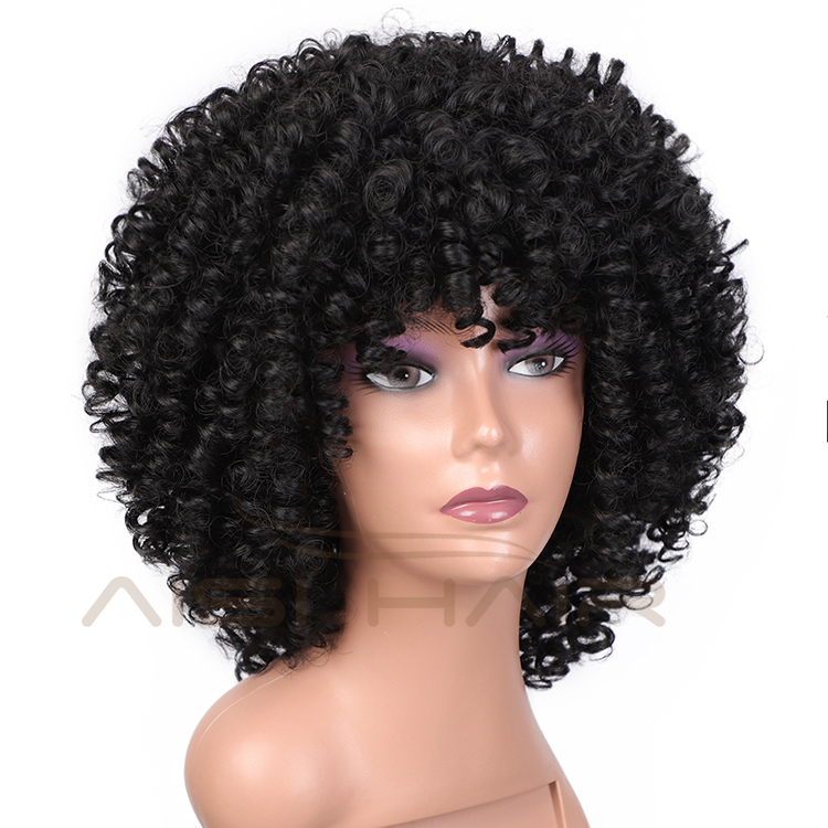 Aisi Hair Top Quality Short Afro Kinky Curly Black Bob Wigs With Bangs Deep Afro Curly Wave Wig Synthetic Wigs For Black Women