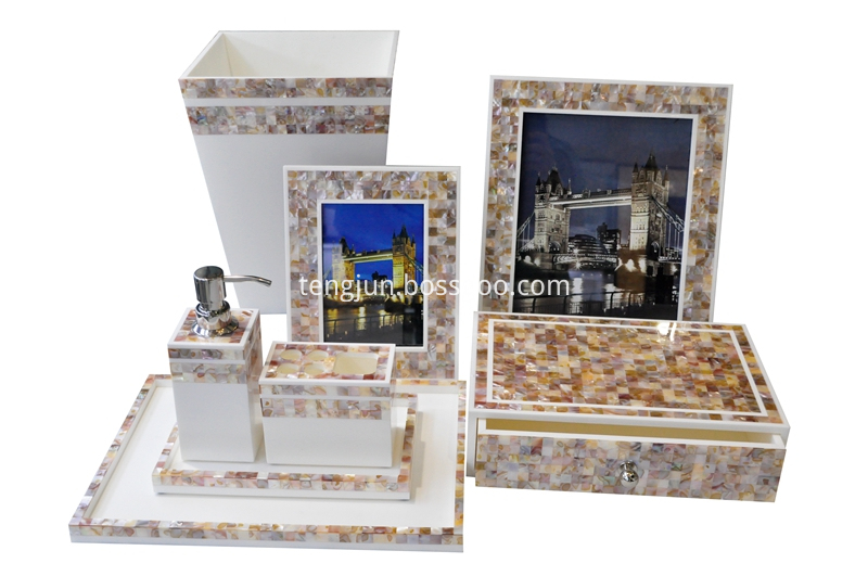 mother of pearl hotel bathroom accessorry set