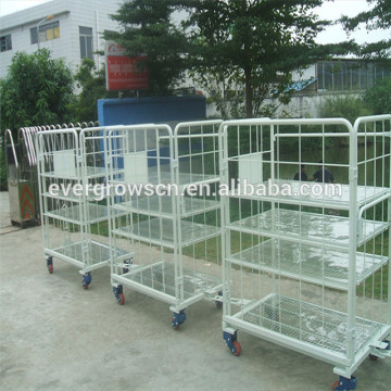 European Four-Wheel Folding Steel Mesh Rolling Cage Cart