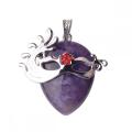 Natural Crystal Mask Pendant (Silver) Amethyst Quartz Gemstone Fox Dancing Masks Chakra Healing Point