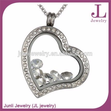 Photo Frame Locket Pendant Stainless Steel Heart Shaped Floating Locket