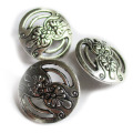 Metal Round Antique Button With Flower Pattern