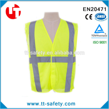 yellow mesh polyester high visibility safety warning reflective vest